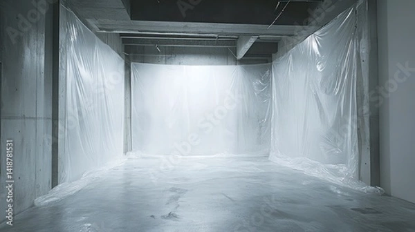 Fototapeta Empty, covered, concrete room under construction