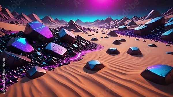 Obraz Surreal Desert Landscape with Rocks and Galaxy Sky Digital Art