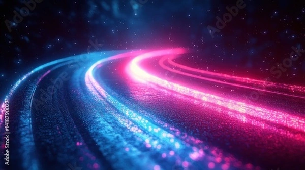 Fototapeta Futuristic neon light trails with blue and pink glowing gradients dynamic cyberpunk abstract technology background vibrant energy flow digital design