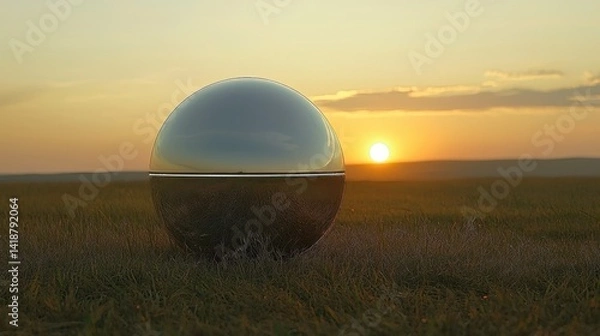 Fototapeta Hyperrealistic Cosmic Sunset with Glowing Sphere in Field