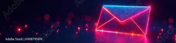 Obraz Shimmering neon envelope, vibrant hues on black background, pattern, technology, holographic