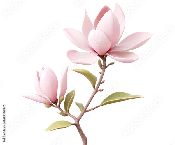 Fototapeta Dreamy Magnolia Bloom, A soft, delicate illustration showcasing the beauty of magnolia flowers with gentle light and a touch of fantasy, creating a serene and calming visual