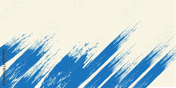 Fototapeta Grunge grainy blue brush stroke with spray texture. Hand drawn distress damaged vintage banner with zigzag bold line. Rough thick brush stroke texture