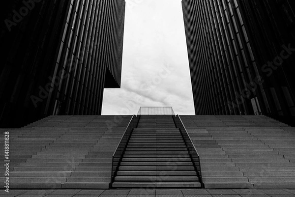 Fototapeta Stone steps between two tall buildings