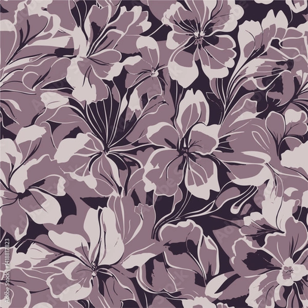 Obraz  Seamless floral pattern, classic flower ornament, abstract ditsy print in vintage motif. Elegant botanical design of beautiful large wild flowers, leaves, small branches, herbs. Vector illustration.