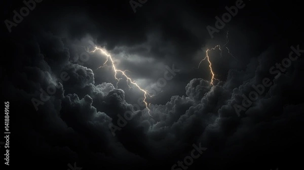 Fototapeta Dramatic storm clouds with lightning, sky background