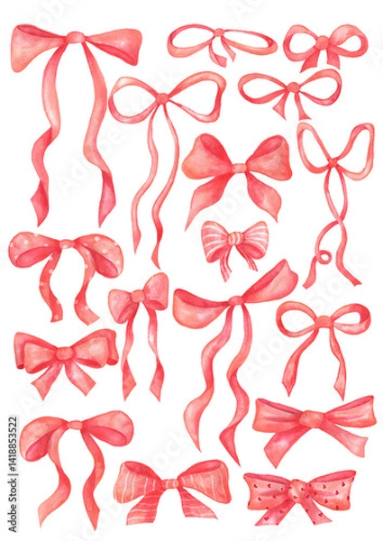 Fototapeta Watercolor set of red bows