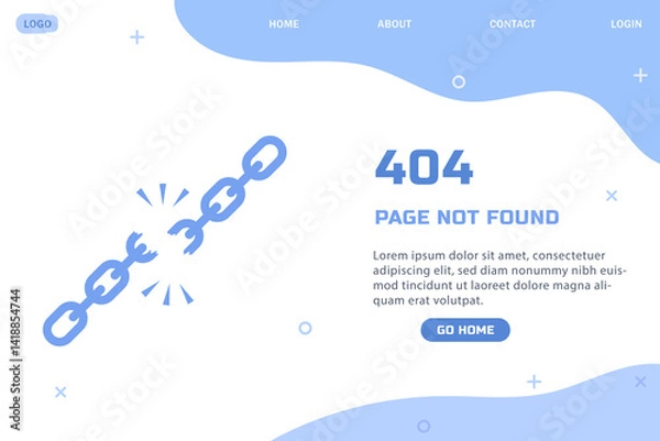 Obraz Flat illustration of 404 error page with chain broken concept of lost internet connection modern web page template not found minimal style user interface design vector banner