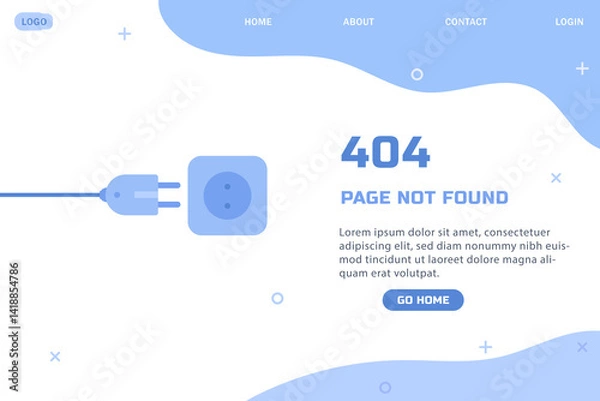 Obraz 404 error page flat illustration with cable and socket disconnected warning lost internet connection concept modern web page not found template user interface design minimal style banner vector