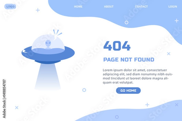 Obraz Flat illustration of 404 error page with broken ufo concept of lost internet connection modern web page template not found minimal style user interface design vector banner
