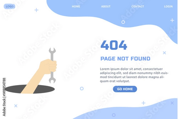 Obraz Flat illustration of 404 error page with wrench concept about lost internet connection modern web page template not found minimal style user interface design vector banner