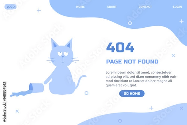 Obraz Flat illustration of 404 error page with funny cat concept of lost internet connection modern web page template not found minimal style user interface design vector banner