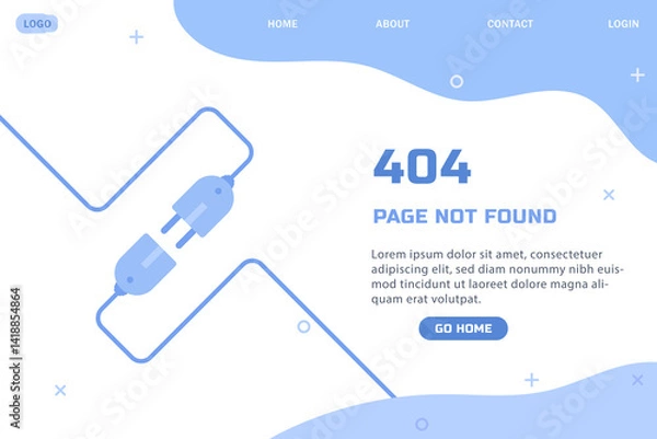 Obraz 404 error page flat illustration with cable and socket disconnected warning lost internet connection concept modern web page not found template user interface design minimal style banner vector