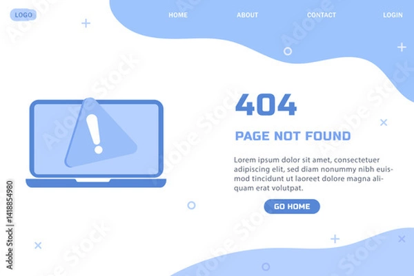 Obraz 404 Error Page Flat Illustration of laptop error warning and Lost Web Page Banner Template