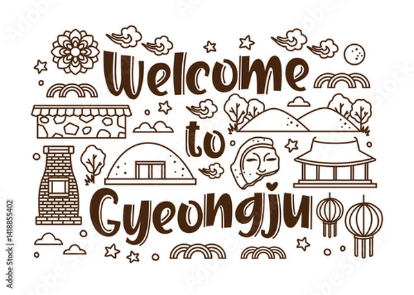Fototapeta Welcome to Gyeongju with doodle background