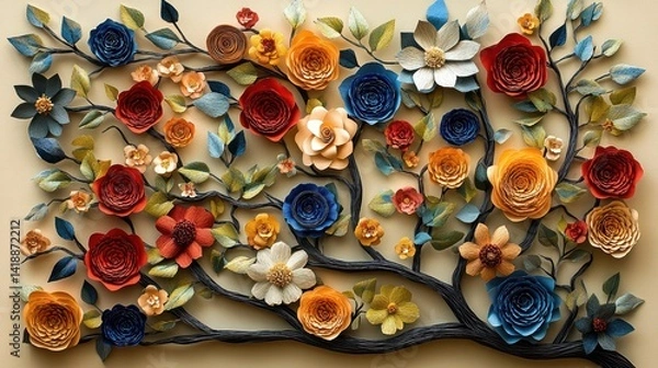 Fototapeta Colorful paper flowers art arrangement