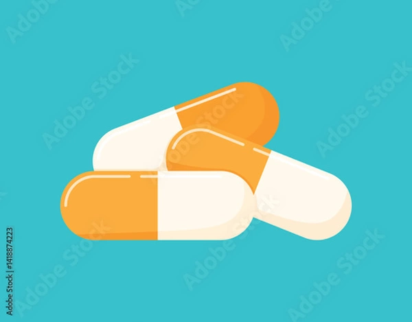 Obraz yellow white capsule pills drug for healthcare and medical element vector illustration