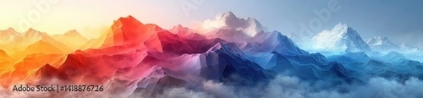 Fototapeta Abstract geometric banner set with soft pastel triangular low-poly patterns minimalist design vibrant gradients modern graphic style clean professional business template
