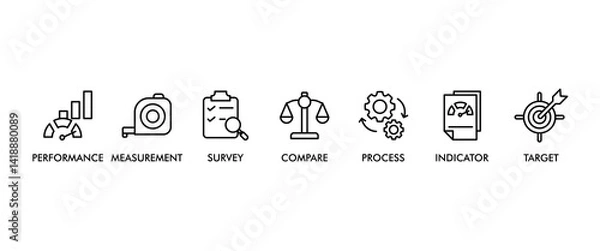 Fototapeta Benchmarking banner web icon vector illustration concept for the idea of business development and improvement with an icon of performance, process, survey, measurement, compare, target, and indicator