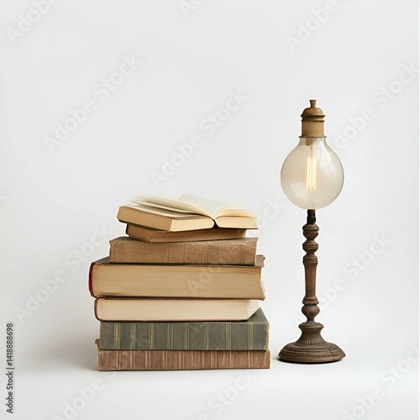 Obraz book stak and table lamp