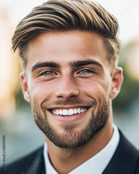 Obraz Close-up of a smiling business man, a handsome business tough guy