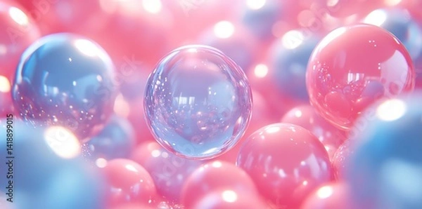 Fototapeta Pastel pink and blue glass spheres create a dreamy, abstract background perfect for a website, product, or app design.