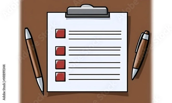 Fototapeta Detailed checklist displayed with red squares for question marking, accompanied by a pen for effective task management in work environment ,