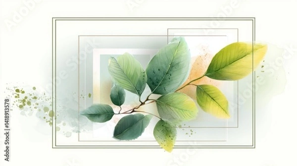 Fototapeta Elegant Watercolor Composition of Leaves in Soft Tones and Shades