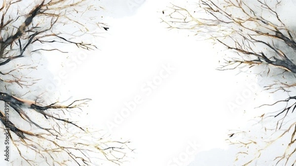 Fototapeta Watercolor Tree Branches with Sparkling Details in Soft Background