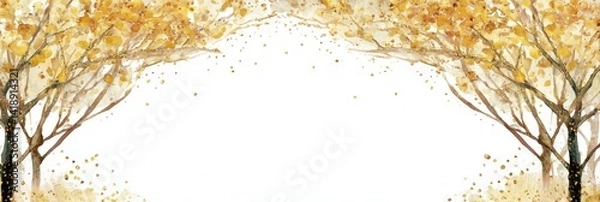 Fototapeta Watercolor Decorative Frame of Trees with Golden Leaves