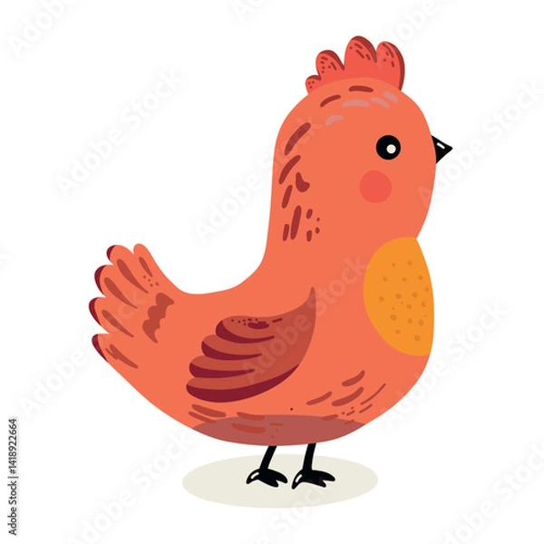 Fototapeta Cartoon-style illustration depicting a chicken with light orange feathers and a red crest. for farm-themed projects.