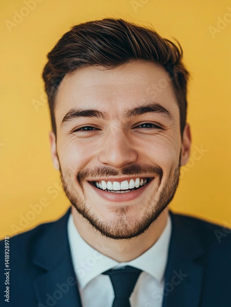 Fototapeta Close-up of a smiling business man, a handsome business tough guy