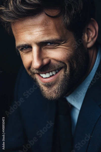 Obraz Close-up of a smiling business man, a handsome business tough guy