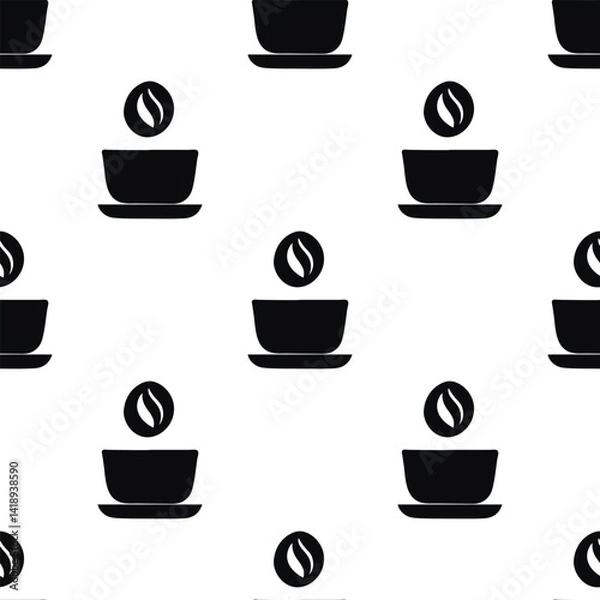 Obraz Seamless pattern with vector black cup of coffee. Can be used for making wallpaper, fabrics and other types of products