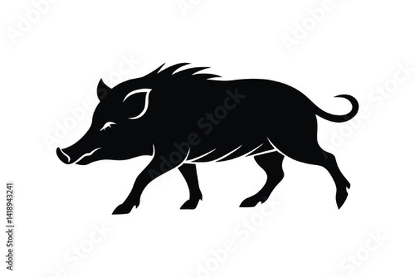 Fototapeta Silhouette art illustration of a wild boar charging forward with head low.eps