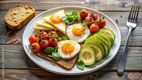 Fototapeta healthy-breakfast-plate-with-eggs, morning-meal-ideas