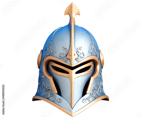 Fototapeta Intricate Illustration of a Classic Knight's Helmet with Elaborate Engravings and Polished Metallic Texture, Resembling a Medieval Artifact and Royal Armor Heritage