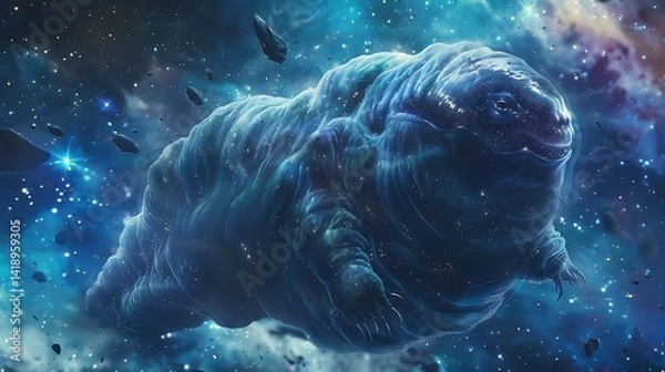 Obraz Cosmic Tardigrade Floating Through the Galaxy with Stars and Nebula in Background