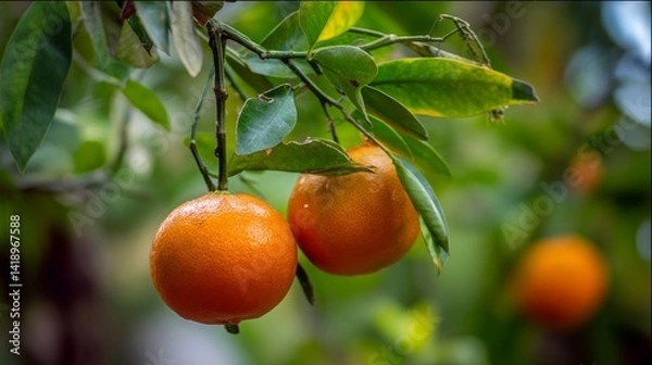 Obraz Oranges growing up in garden.