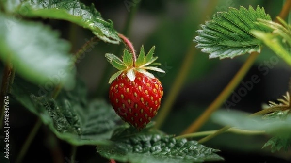 Obraz Strawberry tree growing up for harvest farmer and health fruit concept.