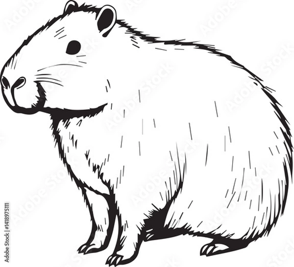 Obraz illustration of a capybara, detailed vecror art, line art, close up.