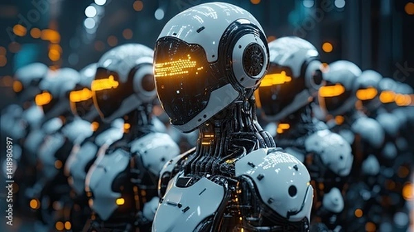 Obraz Futuristic robots in a precise formation.