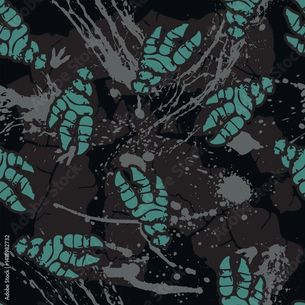 Fototapeta Seamless  bright Dino pattern, print for T-shirts, textiles, wrapping paper, web. Original design with t-rex, dinosaur.  grunge design for boys and girls