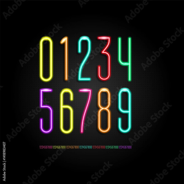 Obraz Neon long condensed numbers, tall narrow numerals