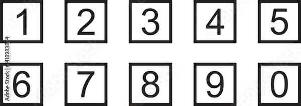Fototapeta simple black color bullet points stroke square number set from one to nine simple flat style the numbers on the black squares are lined up