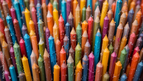 Obraz  Close-up of vividly colored sticks in a multicolored, textured arrangement for imaginative patterns and abstract backgrounds