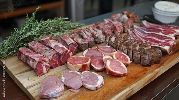 Fototapeta Artisanal Salting and Curing Techniques for Flavorful and Preserved Foods   Traditional methods of food and preservation showcasing the skill and craftsmanship involved in creating culinary products