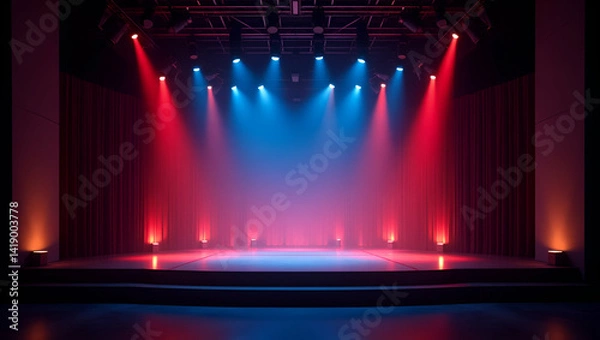 Fototapeta Create a refined song contest stage design visual that integrates modern architecture creative lighting and innovative set elements to craft a visually captivating performance environment. in  Photo S