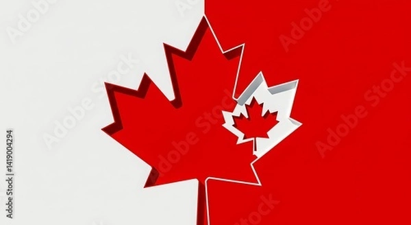 Fototapeta Canada day abstract maple leaf with negative-space maple leaf silhouette. Red and white, sharp angles.
