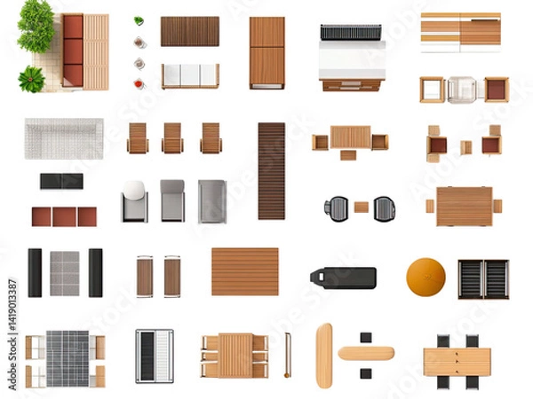 Obraz Top View Collection of Outdoor Furniture and Patio Designs for Landscaping and Home Improvement Projects